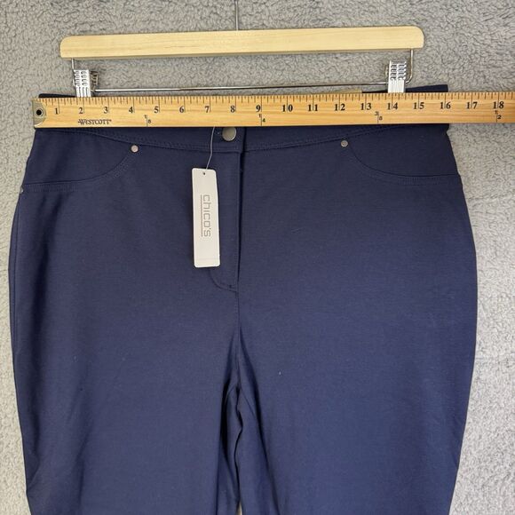 S Chicos Pants Womens 1 Short US 8 Navy Blue Ponte Slim Ankle Pull On NWT - Picture 4 of 12